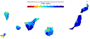 Crecimiento de la población por municipio entre 1998 y 2008