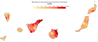 Densidad de población por municipio en Canarias
