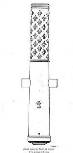 Boceto de un cañón del período Luis XIV, probablemente de la batalla de Jijel (1664), encontrado en la Kalâa des Beni Abbès.Société Constantine, 1910, p. 155