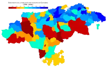 Crecimiento de población por municipio entre 1998 y 2008