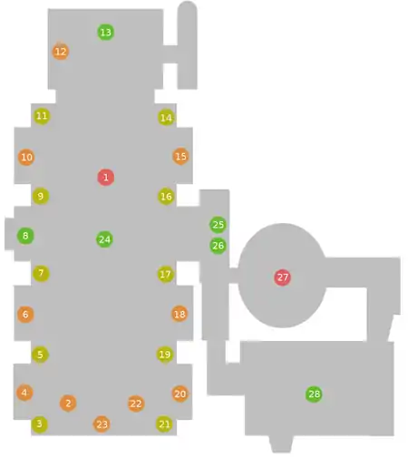 Plano de la capilla Sansevero con indicaciones de las principales obras