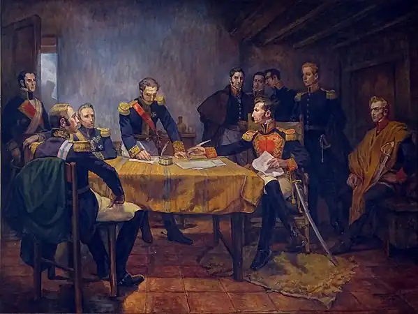 Firma de la Capitulación de Ayacucho, 9 de diciembre de 1824 (pintura de Daniel Hernández Morillo).