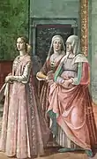 Giovanna, en la escena del nacimiento del Bautista, en la capilla Tornabuoni.