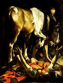 La conversión de San Pablo, Caravaggio, 1601, capilla Cerasi, iglesia de Santa María del Popolo, Roma.