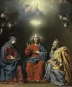 Carlo Dolci, Sagrada Familia con Dios Padre y el Espíritu Santo, ca. 1630, de composición similar a la obra de Murillo, pero con Cristo adulto.
