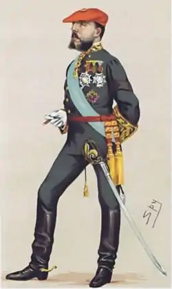 El pretendiente carlista, Carlos María de Borbón y Austria-Este, en un dibujo de la revista Vanity Fair (1876).