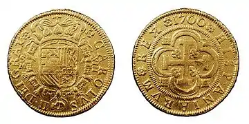 Moneda de 8 escudos de Carlos II, Sevilla, 1700