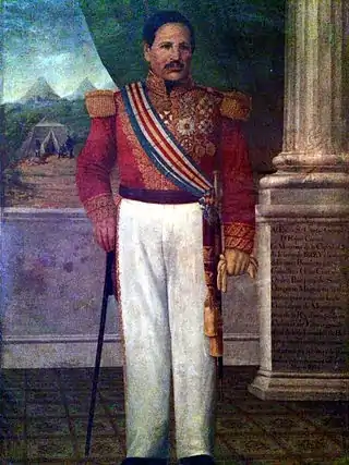 Obsérvese que la banda presidencial tiene los colores de la bandera de Guatemala instituida en 1858.