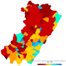 Crecimiento de la población por municipio entre 2008 y 2018.