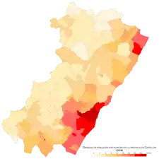 Densidad de población por municipio (2018)