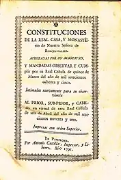 Constituciones de Roncesvalles; por Antonio Castilla, "impresor y librero", impresas el año anterior a su muerte (1791)