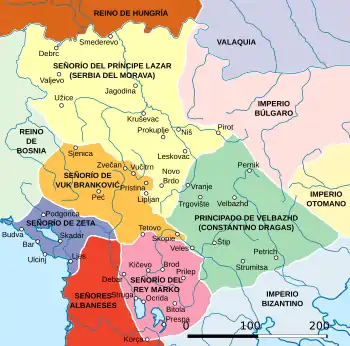 Estados de los Balcanes Centrales que surgieron tras la disolución del Imperio serbio en el siglo xiv.