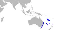 Range of dumb gulper shark (in blue)