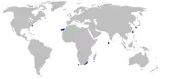 Distribución de la especie (en azul)