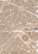 Plano de Paris (1867) con el edificio de la exposición universal de ese año en el Campo de Marte