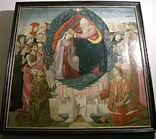 Pintura de la Coronación de la Virgen y Santos