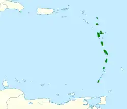 Distribución geográfica de la eufonia de las Antillas Menores.