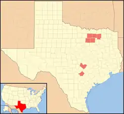 Distribution in Texas (above), and Japan (below) shown in red and dark green, respectively.