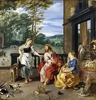 Cristo en la casa de Marta y María, 1628 Jan Bruegel el Viejo y Peter Paul Rubens, Galería Nacional de Irlanda, que representa una alfombra otomana de Cairene.