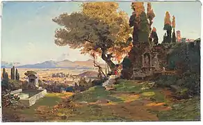 Paisaje abierto en la Campaña romana; 32 x 53 cm.