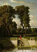 Abendstimmung im Park einer italienischen Villa, circa 1880.