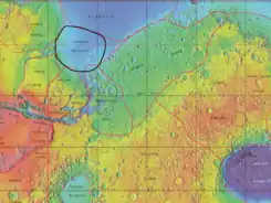 Mapa donde se puede observar Lunae Planum.