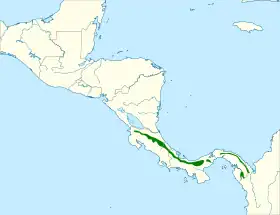 Distribución geográfica de la tangara negriamarilla.