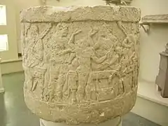 Escena de banquete, piedra calcárea, Chiusi.