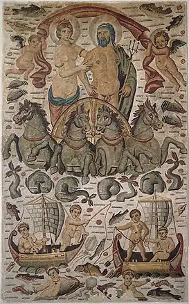 Mosaico del triunfo de Neptuno y Anfítrite, procedente de Cirta.