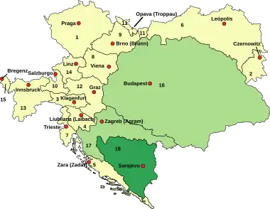 Mapa del Imperio austrohúngaro.