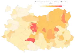 Densidad de población por municipio en 2018