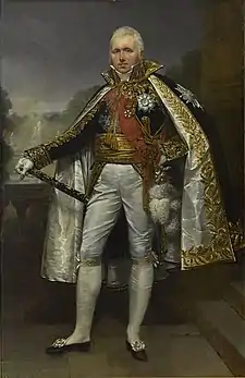 Print depicts a clean-shaven man in a military uniform with epaulettes and covered with gold lace.