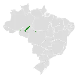 Distribución geográfica del batará de Rondonia.