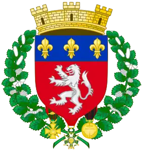 Armas parlantes del escudo de armas de Lyon, Francia (siglo XIV, basado en escudo de armas del antiguo conde de Lyon.