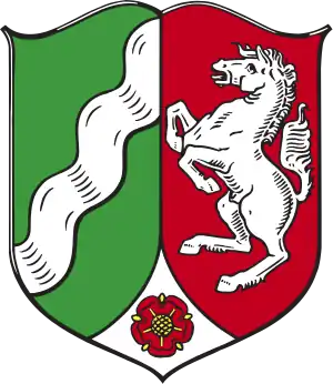 Escudo de armas de Renania del Norte-Westfalia, en Alemania.