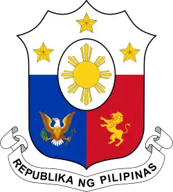 Escudo de Filipinas (1946, el león derivó de la Heráldica de León del Reino de León).