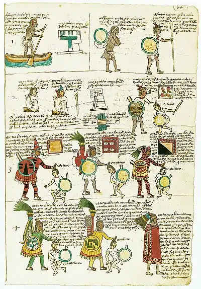 Folio 64 rectoHonores de sacerdotes noviciosRangos asignados a los guerreros.