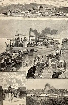 Colonias francesas en 1891.1. Panorama de Lac-Kaï, en la actual China.2. Yun-nan, en Hanoi.3. Calles de Hanoi.4. Hanoi