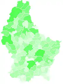 Comunas sombreadas en función de su área. Las mayores presentan un verde sombreado más oscuro.