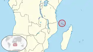 Localización de las islas Comoras en África.