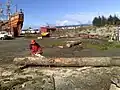 Primer corte para la quilla de la réplica del HMS Beagle.