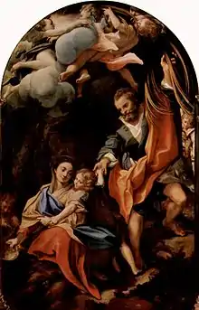 Madonna della Scodella ("Virgen de la escudilla", una derivación del tema del "Descanso en la huída a Egipto"), de Correggio, 1530 -Ficha de una versión en el Prado-