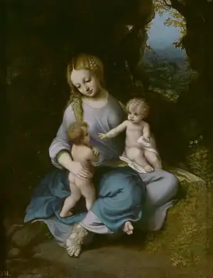 La llamada Virgen de la Sandalia, de Correggio, ca. 1516, Museo del Prado (hay otra versión del tema por mismo autor en el Art Institute of Chicago).