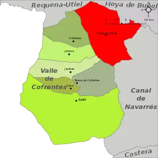 Localización de Cortes de Pallás respecto a la comarca del Valle de Cofrentes