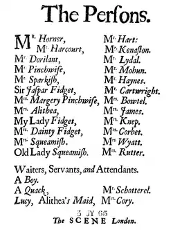 Elenco de The Country Wife de 1675.