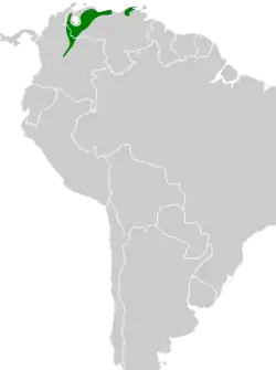 Distribución geográfica del curutié copetón.