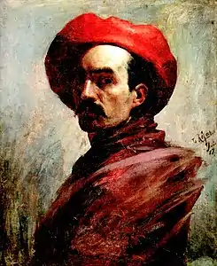 Cristóbal Rojas:  Autorretrato con sombrero rojo, (1887).