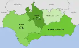 El Reino de Sevilla en el contexto de los cuatro reinos de Andalucía.