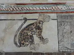 Fresco de jaguar, en el interior del convento.