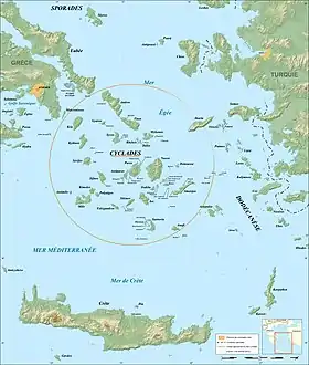 Ubicación de Koufonisia en las Cícladas.